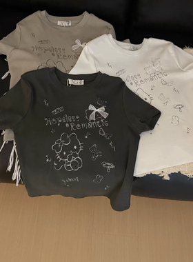 UNCLE BE-26年夏上新韩系甜美蝴蝶结印花短袖T恤W77593