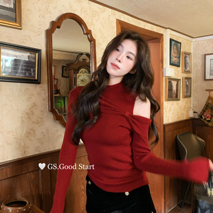 G7795 级好卖冬气质纯欲设计感露肩半高领针织小衫 GS.GOOD START