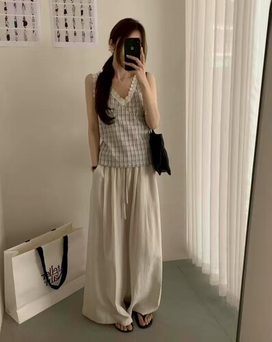 UNSPOKEN法式撞色假两件吊带上衣女V领设计感法式气质高级感上衣