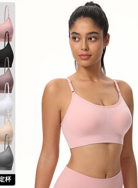 无缝一体式固定杯文胸休闲瑜伽跑步健身舒适聚拢大码运动内衣