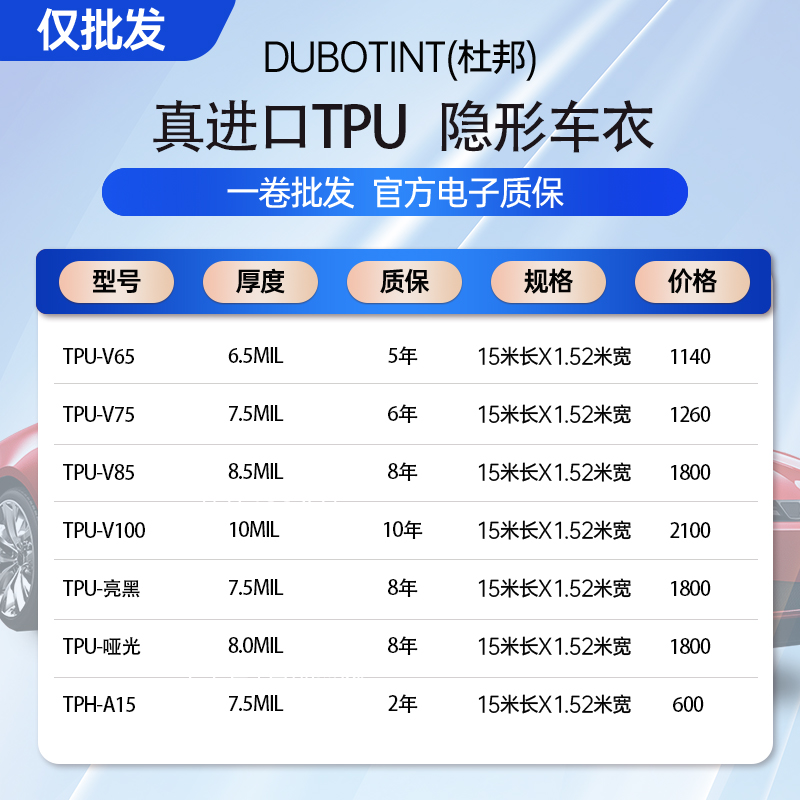 杜邦隐形车衣膜汽车tpu漆面保护膜防刮蹭全车身哑光透明整车贴膜