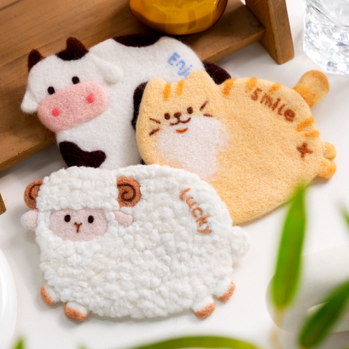 羊毛毡戳戳乐diy动物杯垫材料包