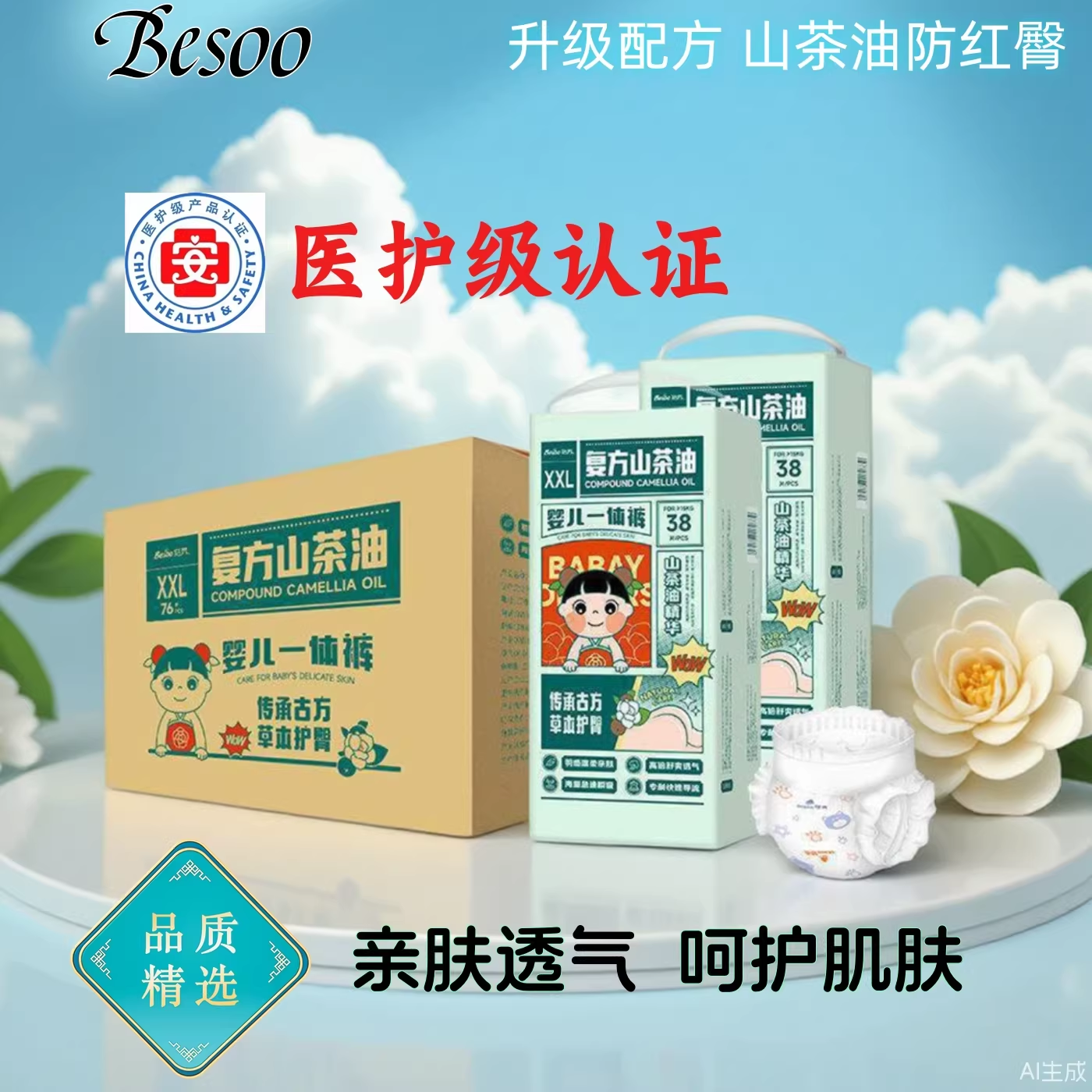 蓓秀拉拉裤山茶油宝宝训练裤透气婴儿尿不湿纸尿裤轻薄4XL纸尿片