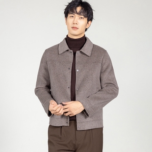 2025新款男士翻领短款夹克潮流外套双面呢羊毛呢大衣商务休闲时尚