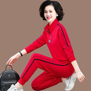 春秋中老年女士中年妈妈两件套卫衣外套休闲时尚减龄立领运动服