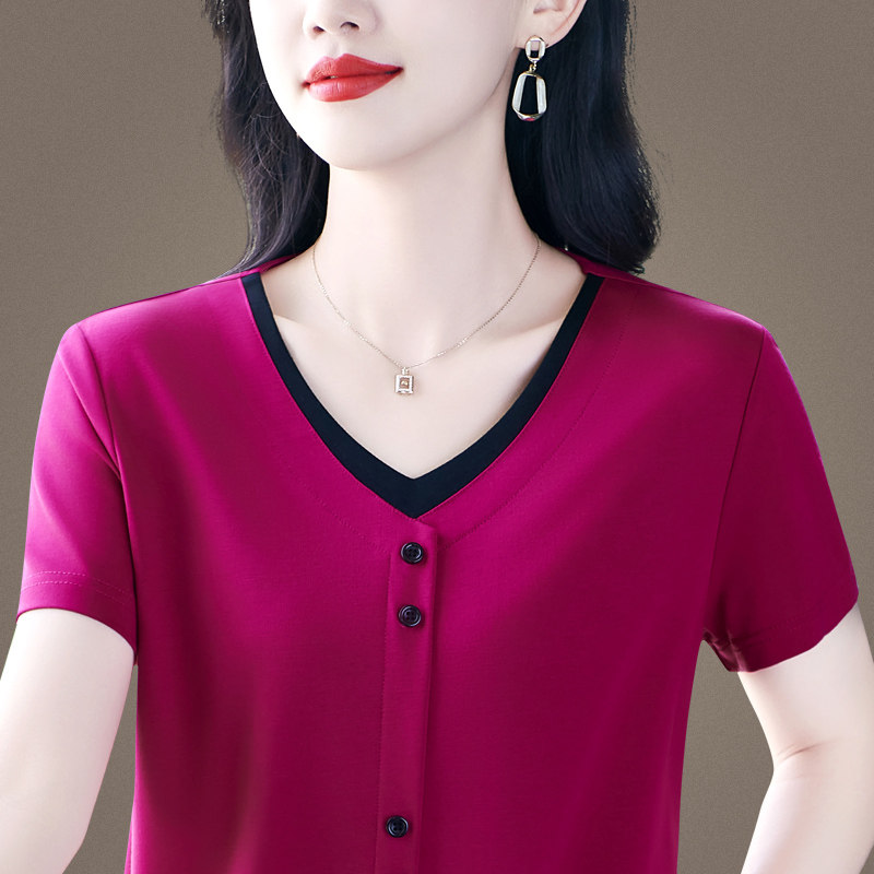 2025新款中老年女士短袖t恤夏季休闲运动服女妈妈时尚减龄绿色