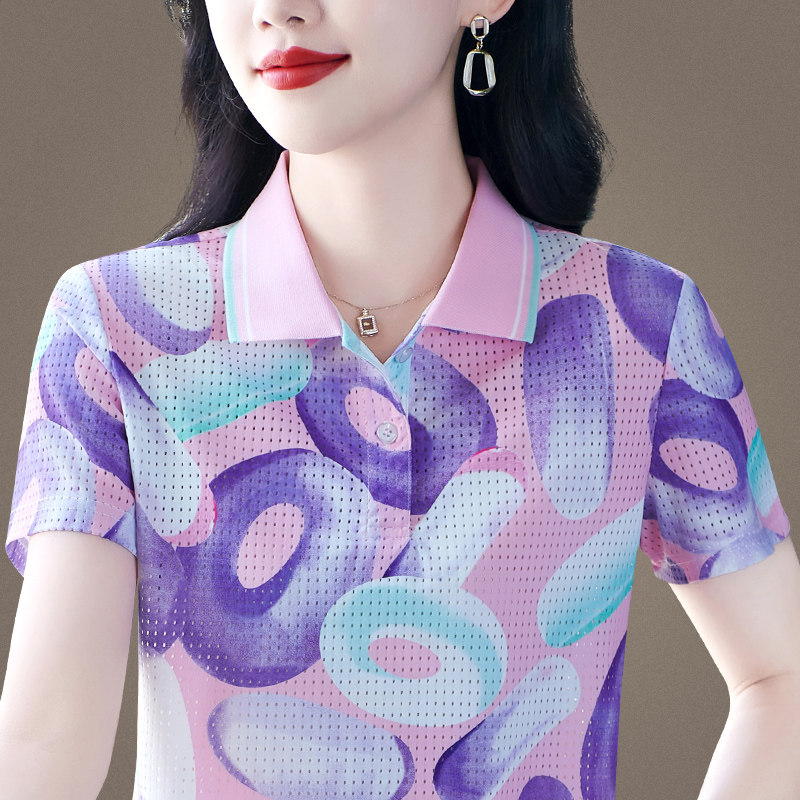2025新款中老年女士短袖t恤夏季休闲运动服女妈妈时尚减龄薄