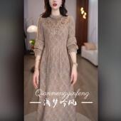 连衣裙M 2025冬款 精致浮花设计显瘦高贵优雅名媛轻奢中长款 4XL