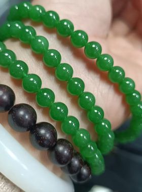 强烈推荐俄罗斯碧玉阳绿佛珠项链圆润饱满色泽鲜艳油润细腻6mm108
