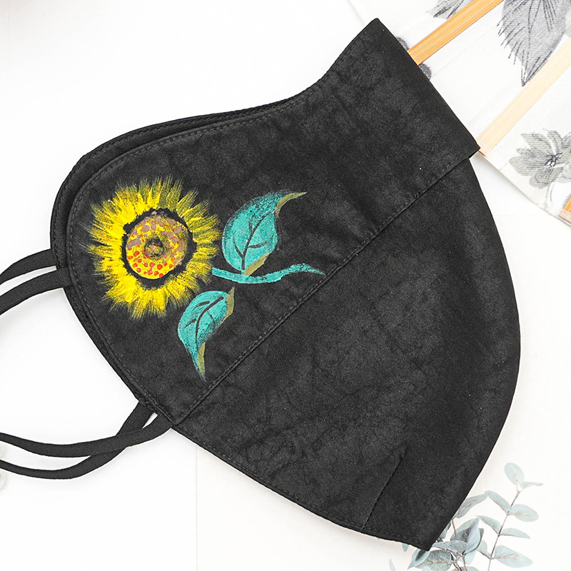 香云纱【手绘-太阳花】保暖口罩护眼角透气桑蚕丝防尘真丝面罩