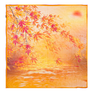 过署莨汁【枫林向晚】65*65系列真丝雪纺桑蚕丝丝巾高级围巾防晒