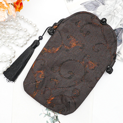 国风ins圆角手机包香云纱包包斜挎包桑蚕丝手机包真丝高档单肩包