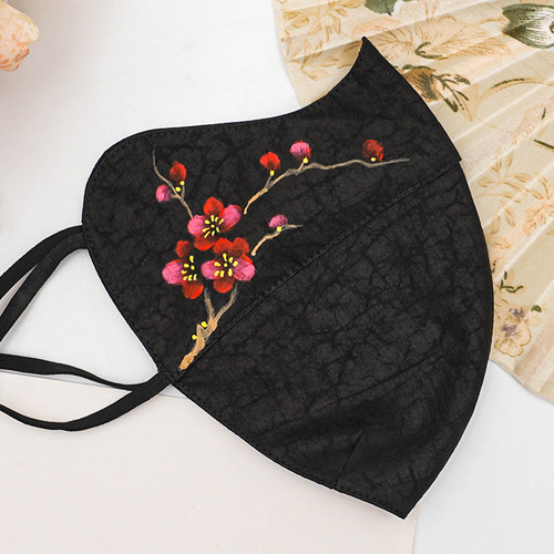 【送防丢绳】手绘香云纱保暖口罩护眼角透气防风沙真丝面纱桑蚕丝