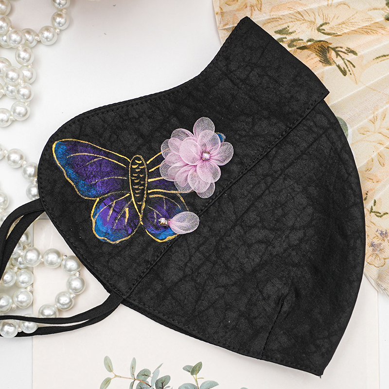 香云纱【手工+手绘】口罩护眼角透气桑蚕丝面罩防尘防风真丝面纱