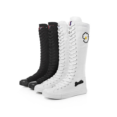 春秋休闲风长筒靴冬季加棉帆布鞋