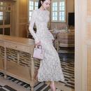 泰国潮牌泰星同款 显瘦轻奢高级感白色性感蕾丝连衣裙女长裙 长袖