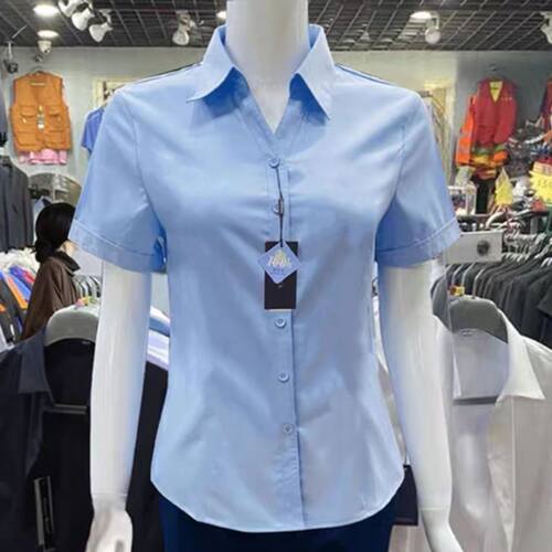 蓝色衬衫女2024新款短袖职业正装气质夏季工装高级接待工作服衬衣