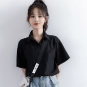 黑色衬衫 抗皱免烫衬衣上衣2024年 职业设计感小众半袖 女短袖 夏季