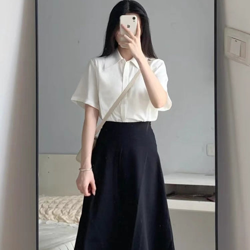 白色衬衫女夏天短袖职业正装事业编教师穿搭公务员面试服装设计感