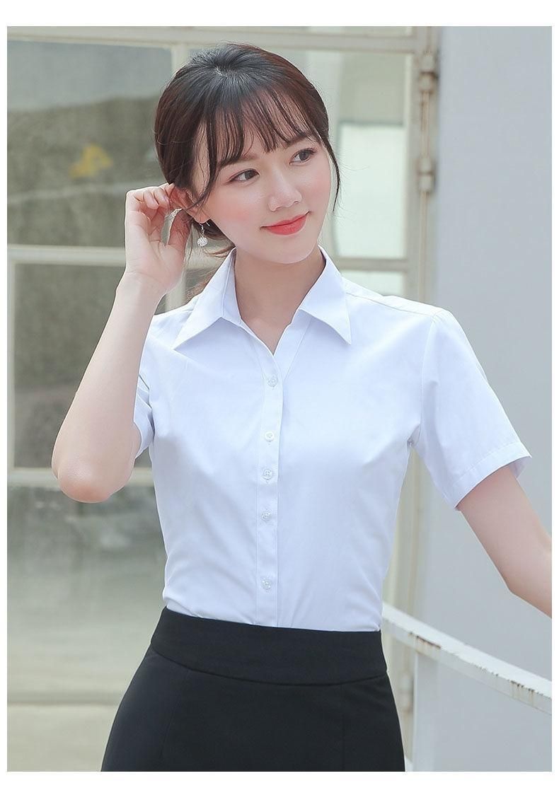 2024夏款白衬衫女职业装短袖工作服V领正装工装抗皱免烫衬衣酒店