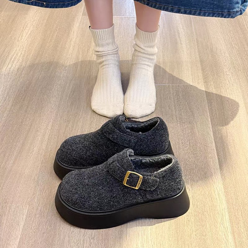 一脚蹬加绒厚底2025新款灰色秋冬