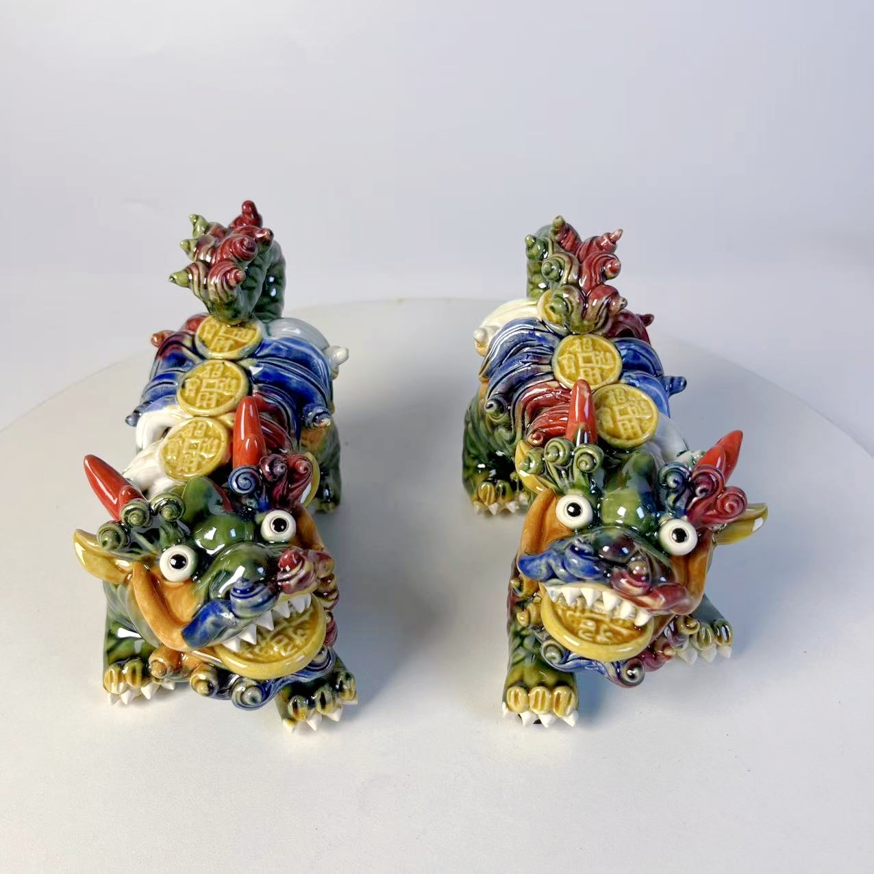 石湾陶瓷麒麟家居工艺品风水玄关招财店铺桌面门厅镇宅吉祥物1对