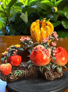 福寿安康石湾公仔陶瓷摆件石榴摆件百子千孙客厅玄关