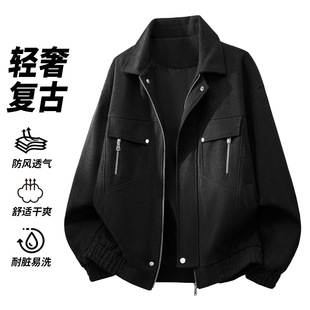 vintage百搭时尚 夹克翻领简约大码 夹克 秋季 宽松男港风日系男士