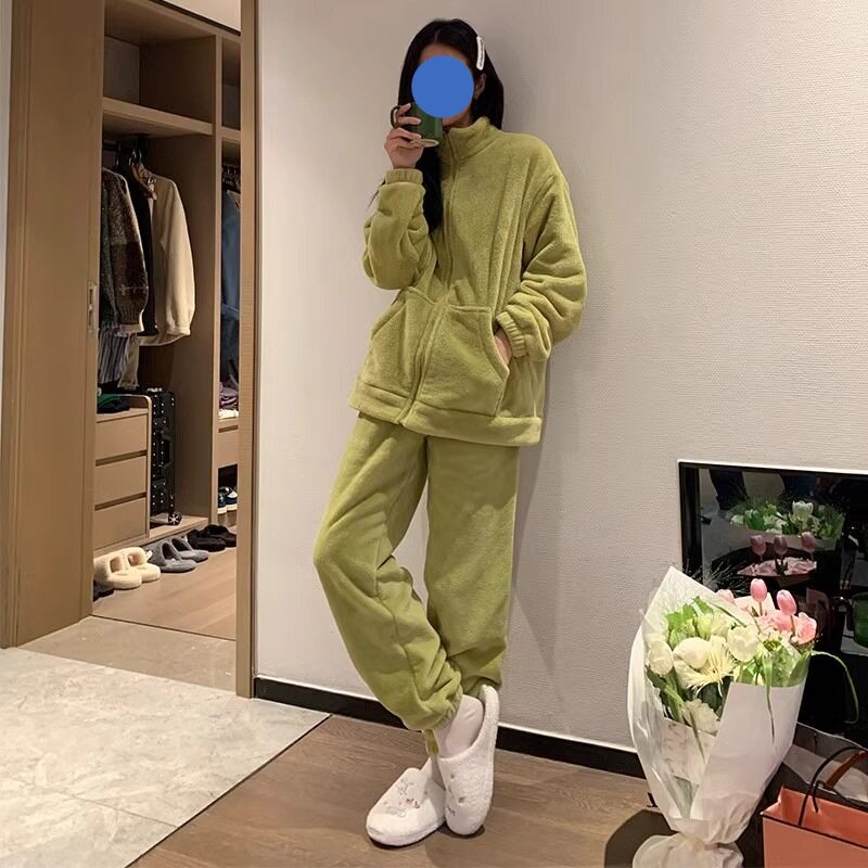 杜小宅同款简约运动拉链套装可外穿睡衣女春秋高领防风卫衣