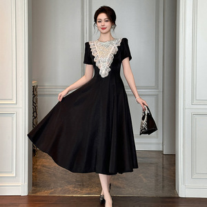 宫廷风法式复古赫本风高级感收腰显瘦a字裙欧洲站黑色连衣裙夏季