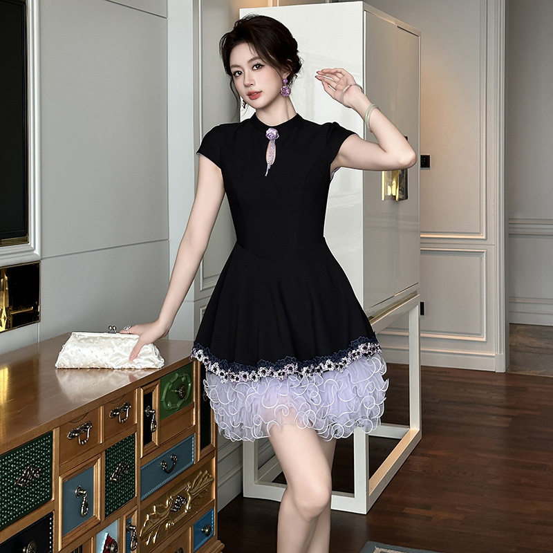 2026夏季新款中式旗袍连衣裙立领收腰蓬蓬裙女装设计感时尚蛋糕裙