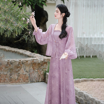 连衣裙套装优雅提花上衣+吊带裙