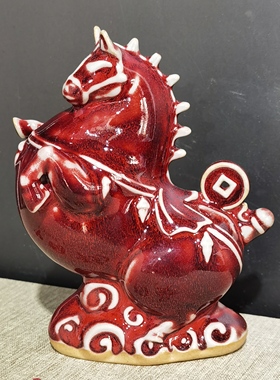 钧红釉招财唐马陶瓷摆件马上有钱家居客厅桌面装饰工艺品乔迁礼品
