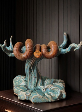 钧瓷窑变生肖蛇摆件 金蛇献瑞 高档家居玄关摆设仿真灵蛇乔迁礼品