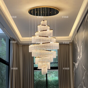 复式楼大吊灯客厅挑空水晶灯酒店后现代大气高档别墅跃层楼梯吊灯