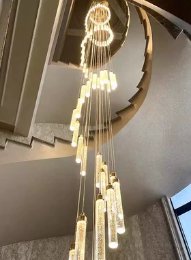 楼梯灯长吊灯旋转复式楼现代轻奢别墅loft公寓客厅复式楼大吊灯
