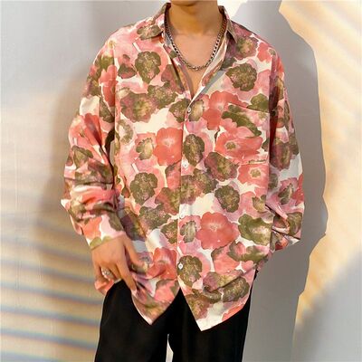 TRING油画花卉印象碎花长袖花衬衫港风复古日系男女痞帅春秋