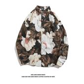 港味vine复古潮流油画花卉长袖 衬衫 男宽松巴古着痞帅衬衣