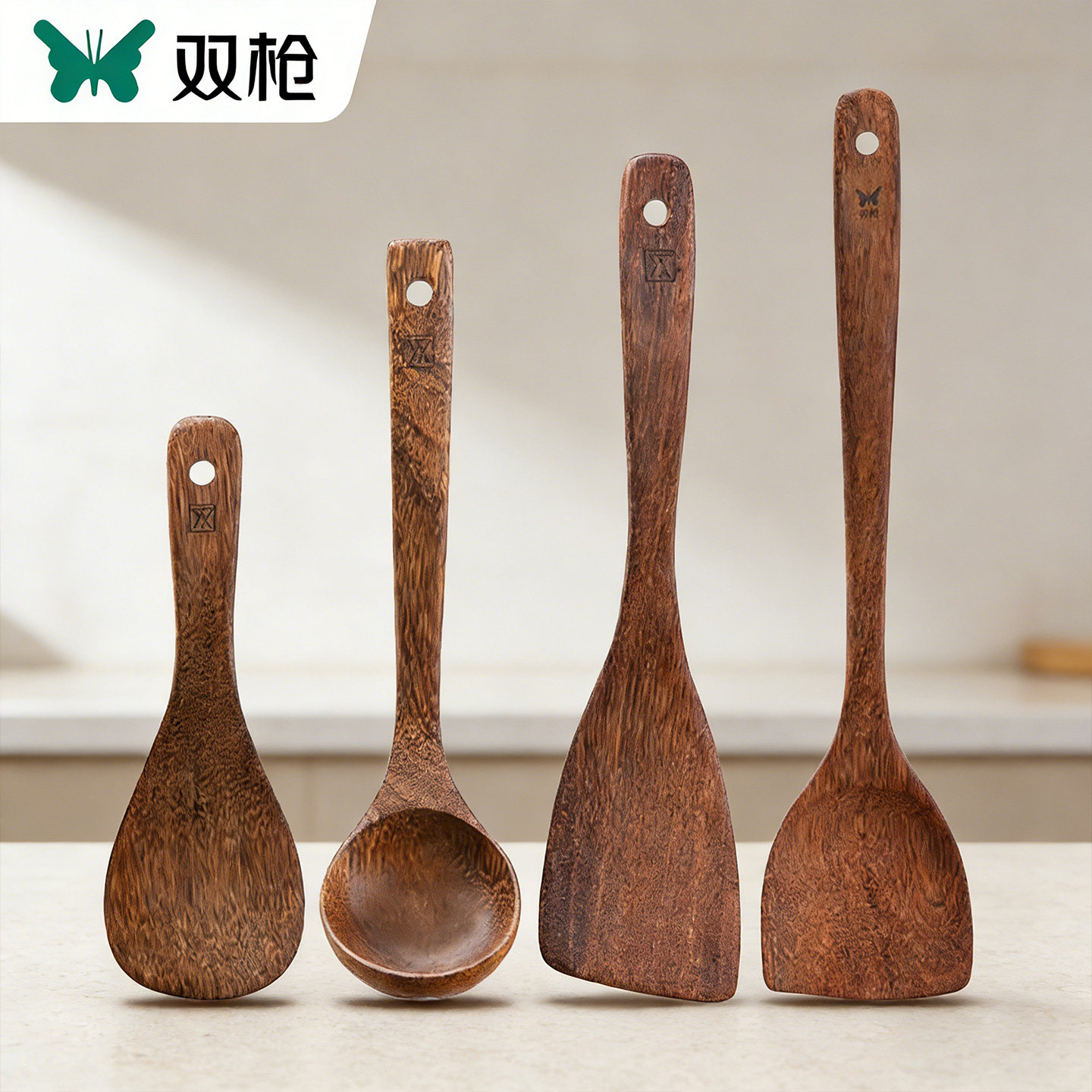 双枪鸡翅木无漆无蜡不粘锅铲图片