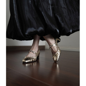 Fermina小圆头浅口玛丽珍鞋 春 鞋 女粗跟中跟单鞋 金色简约银色四季