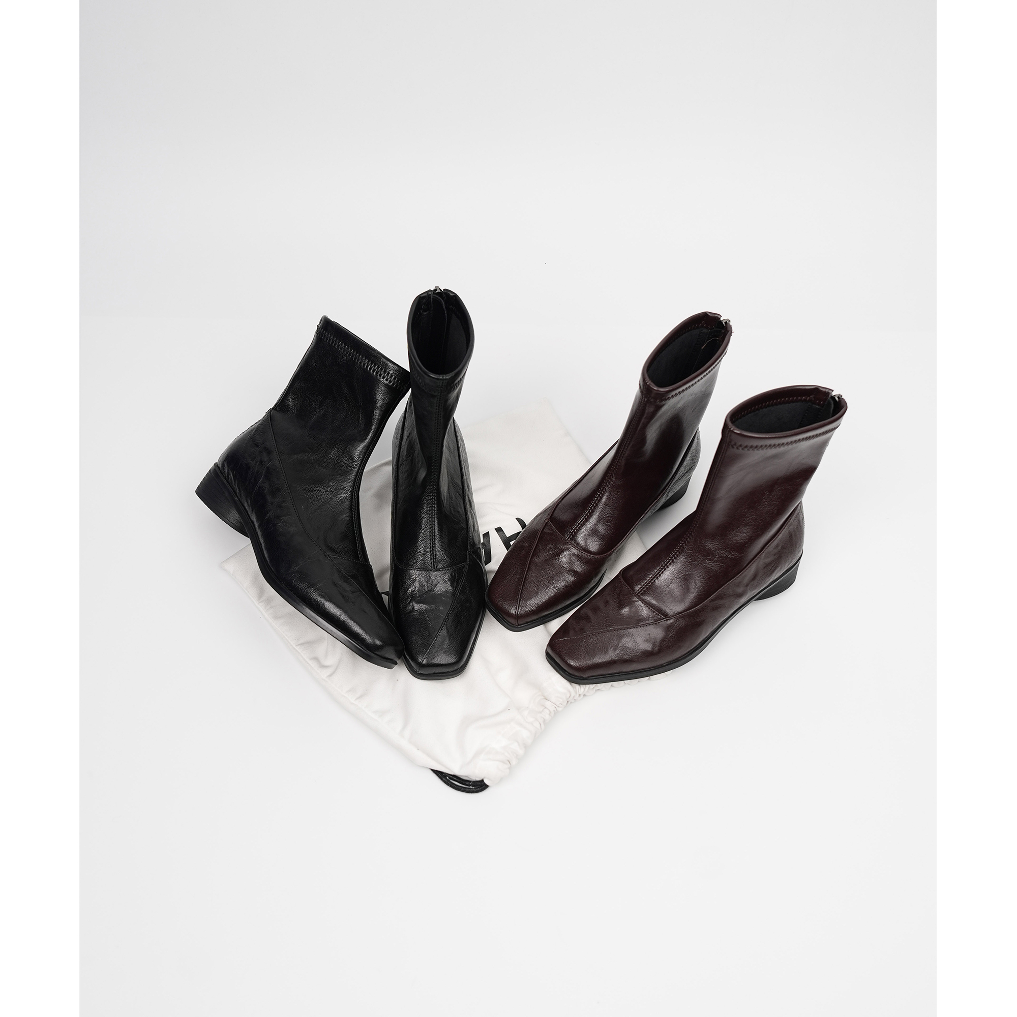 Fermina 方头拼接弹力瘦瘦靴女低跟简约通勤女靴软底工作单靴新款