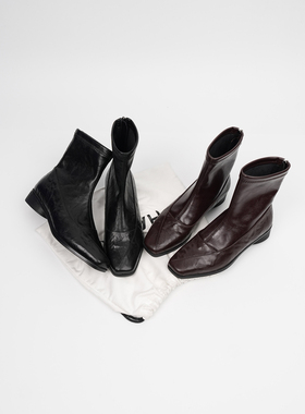 Fermina 方头拼接弹力瘦瘦靴女低跟简约通勤女靴软底工作单靴新款