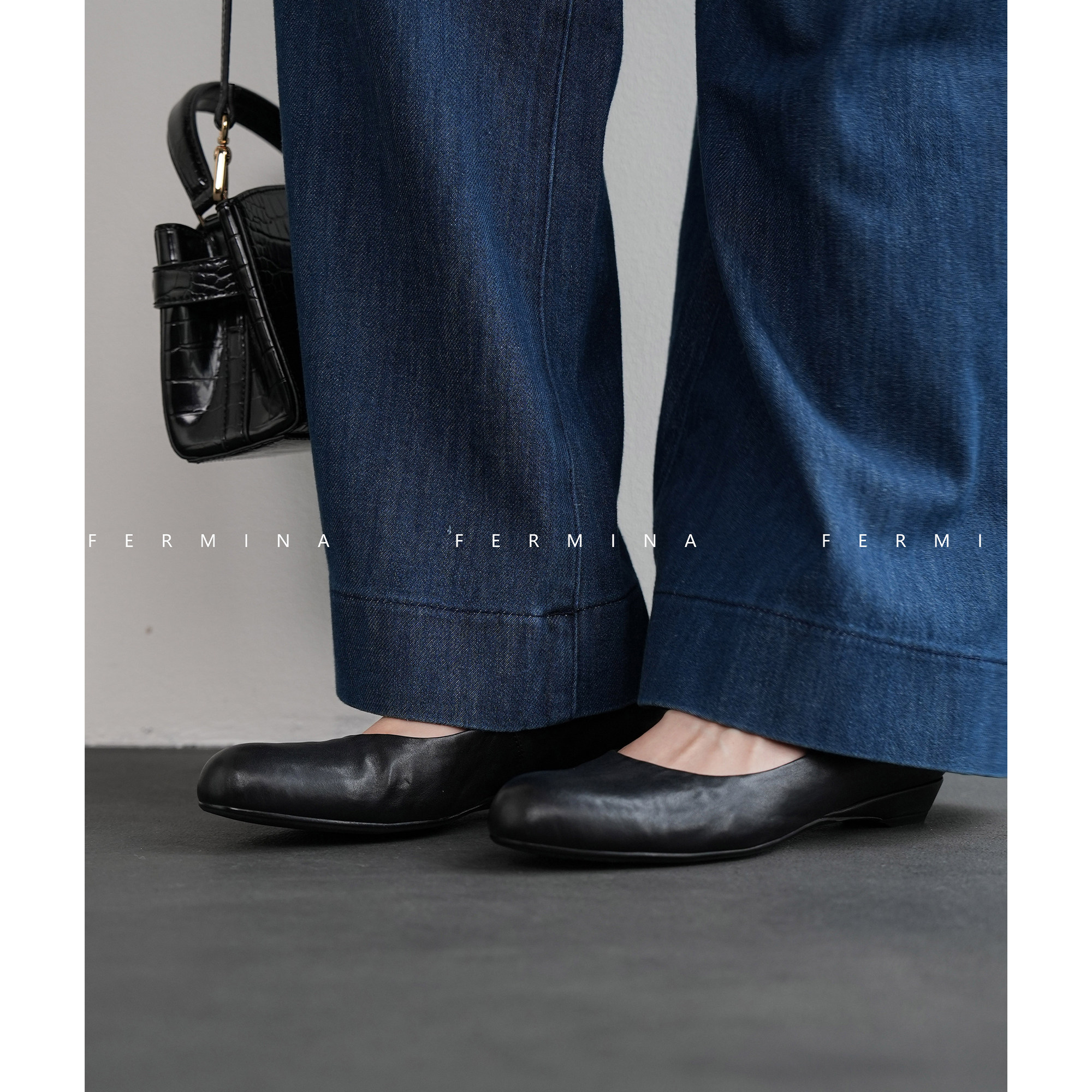 Fermina 新款圆头浅口单鞋女低跟松弛百搭通勤女鞋黑色工作鞋体制