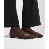 Fermina 尖头皮带扣弹力绒面瘦瘦靴女中跟女靴简约百搭通勤单靴秋