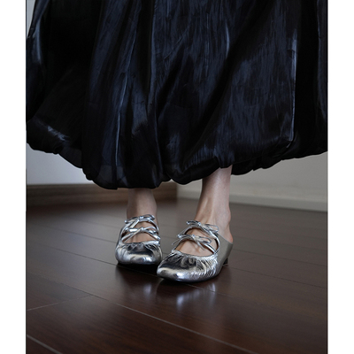 Fermina银色包头拖鞋女夏外穿蝴蝶结简约平底凉拖金色半拖穆勒拖