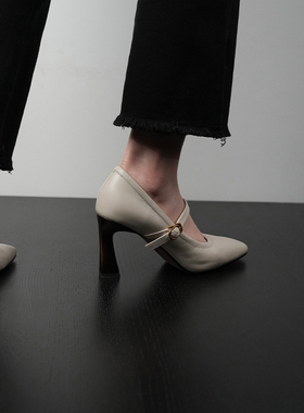 Fermina小方头浅口单鞋女细跟简约舒适通勤风黑色高跟鞋显瘦气质