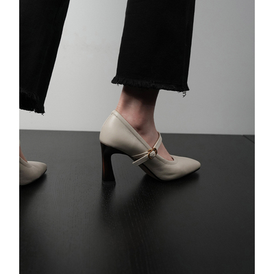 Fermina小方头浅口单鞋女细跟简约舒适通勤风黑色高跟鞋显瘦气质