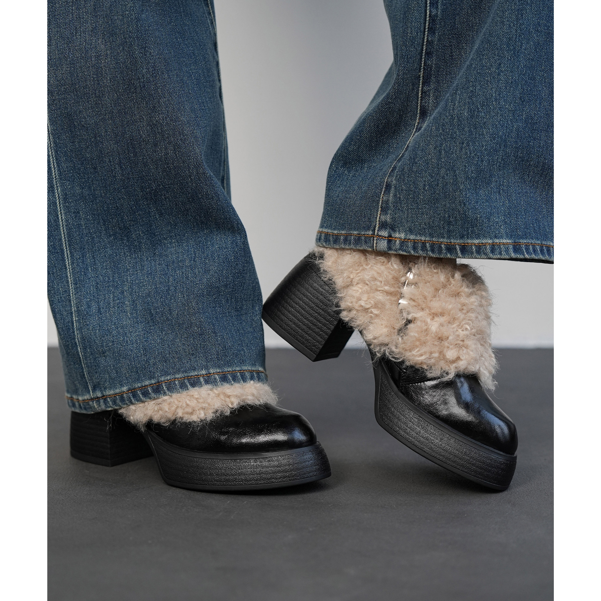 Fermina 冬季新款毛毛鞋女粗跟高跟乐福鞋加绒防水台增高单鞋新款,女鞋,深口单鞋,淘宝优惠券,粉丝福利购,淘宝优惠卷