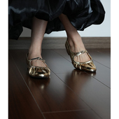 女金色玛丽珍圆头浅口平底低跟鞋 芭蕾鞋 春季 fermina银色单鞋 新款