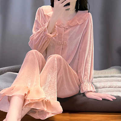 可外穿春秋宫廷风法式丝绒家居服